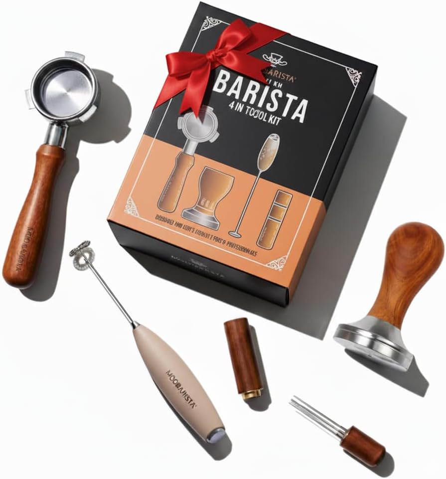 54mm Bottomless Portafilter-Tamper-Milk Frother-WDT Tool-Breville-Rosewood -Barista Coffee Espresso machine Accessories-Premium-Gift for Coffee Lovers MODBARISTA Premium Barista 4-IN-1 kit