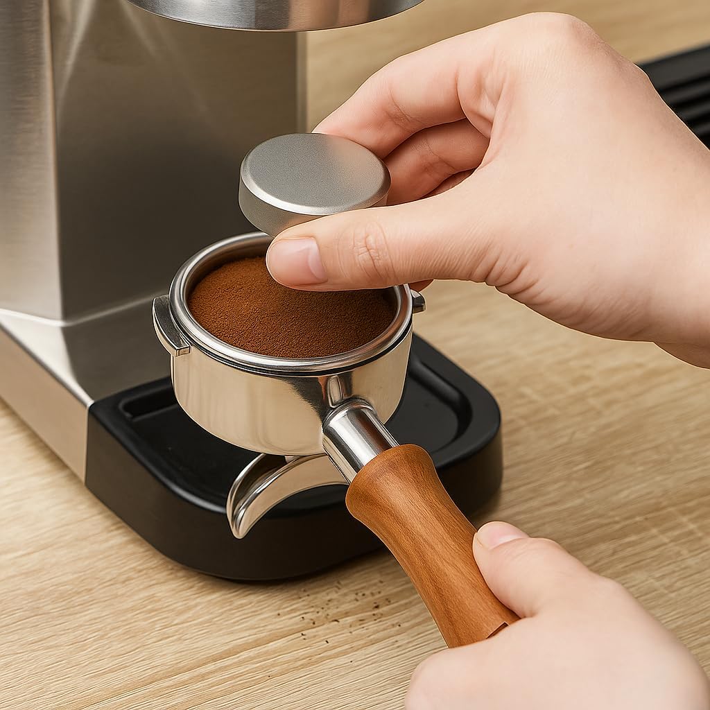Premium 54mm Bottomless Portafilter Compatible with Breville Barista Series – Triple Filter Basket – Natural Wooden Handle – Espresso Extraction Enhancer for Professional Crema & Flow
