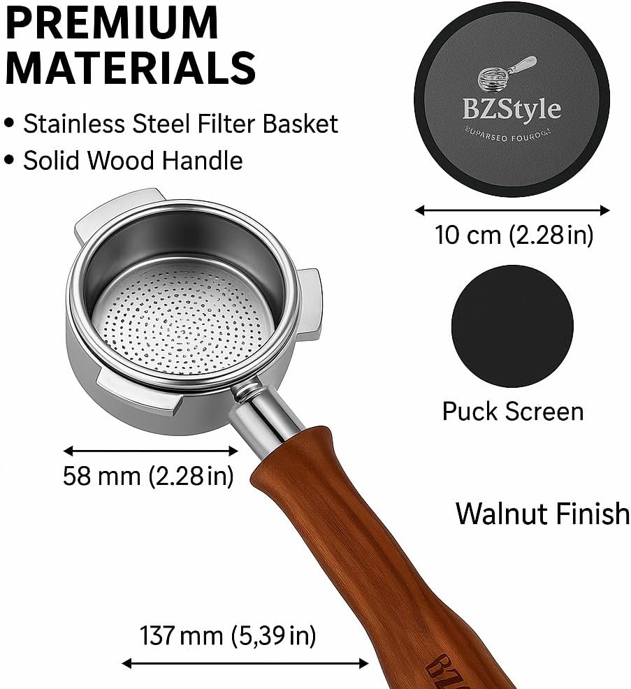 Premium 54mm Bottomless Portafilter Compatible with Breville Barista Series – Triple Filter Basket – Natural Wooden Handle – Espresso Extraction Enhancer for Professional Crema & Flow