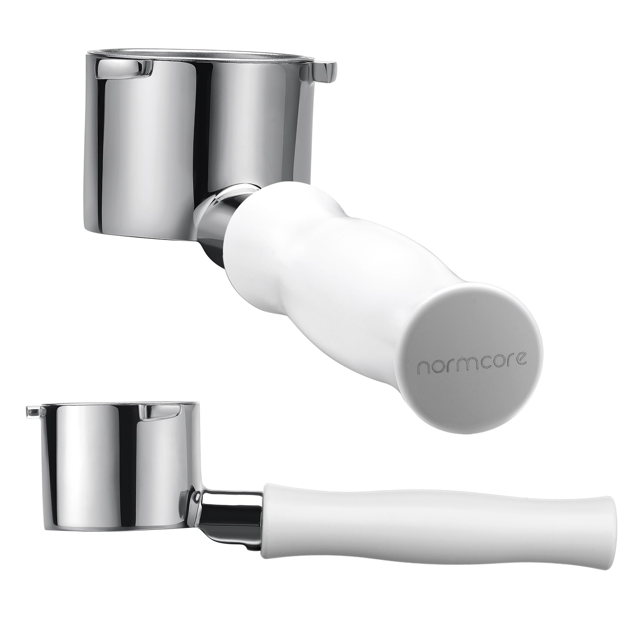 Normcore 54mm Bottomless Portafilter Fits Breville Sage Barista Express Machines, Barista-Grade Naked Espresso Tool, Included 18g Filter Basket, Anodized Aluminum Handle, White