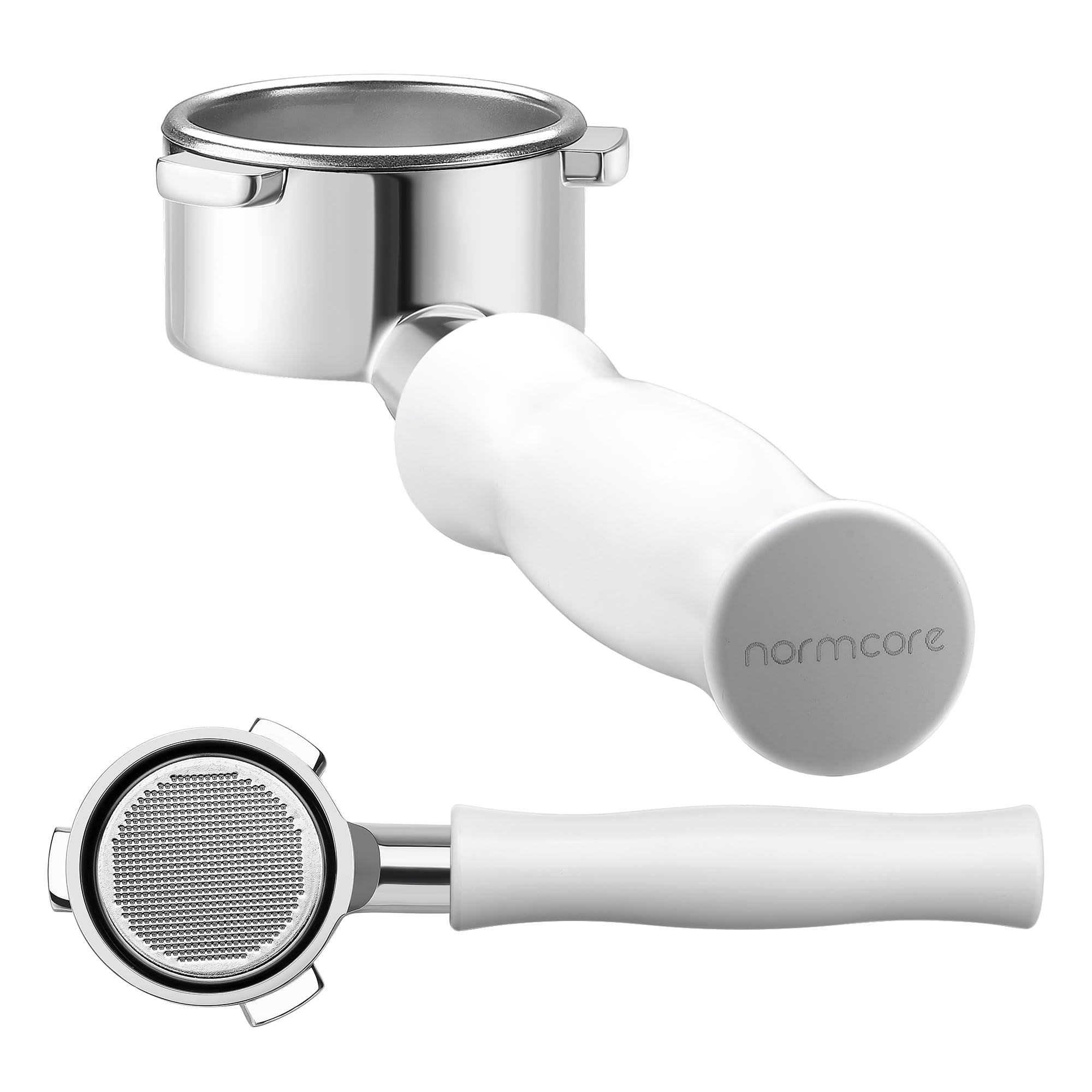 Normcore 54mm Bottomless Portafilter Fits Breville Sage Barista Express Machines, Barista-Grade Naked Espresso Tool, Included 18g Filter Basket, Anodized Aluminum Handle, White