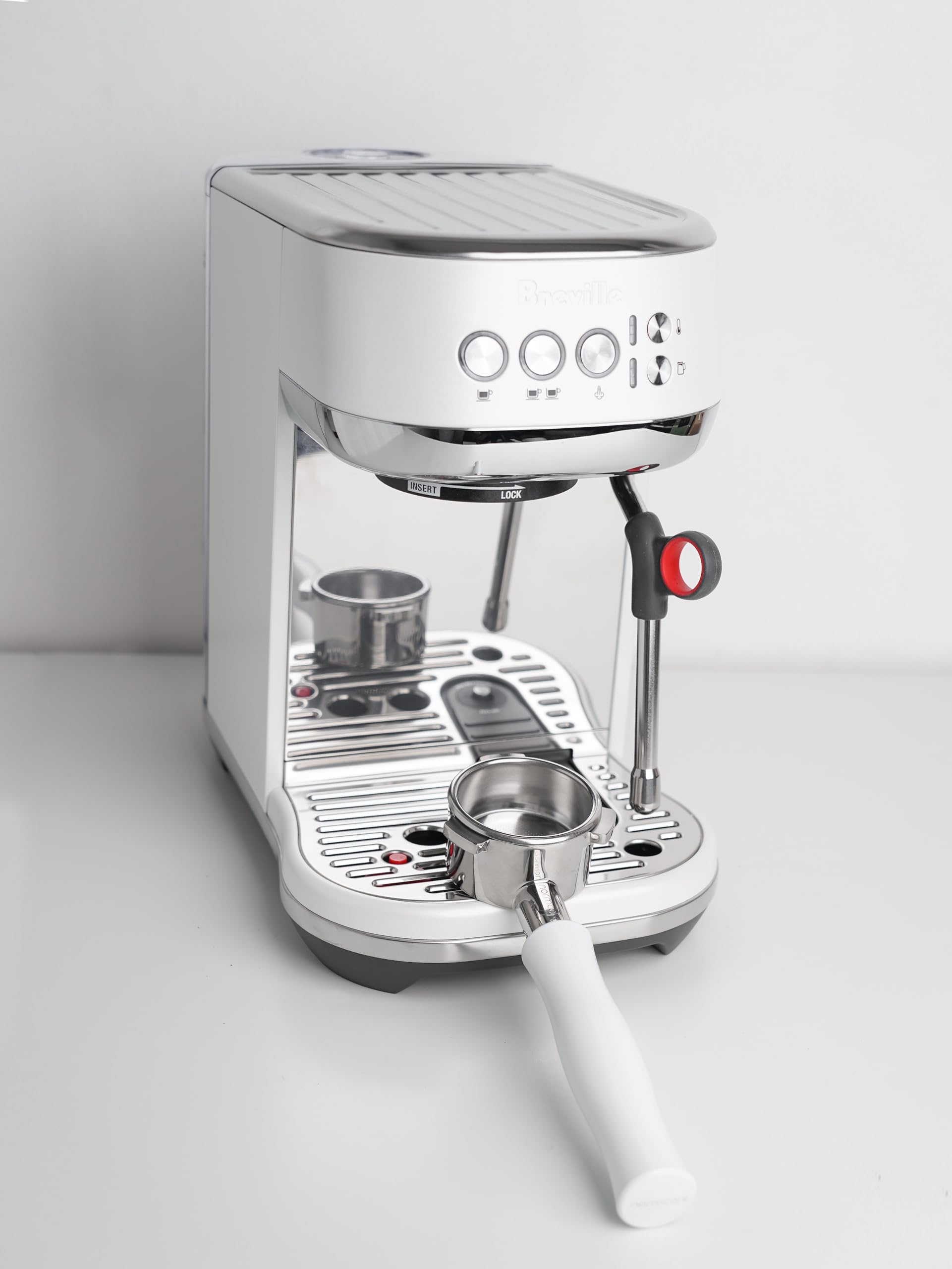 Normcore 54mm Bottomless Portafilter Fits Breville Sage Barista Express Machines, Barista-Grade Naked Espresso Tool, Included 18g Filter Basket, Anodized Aluminum Handle, White