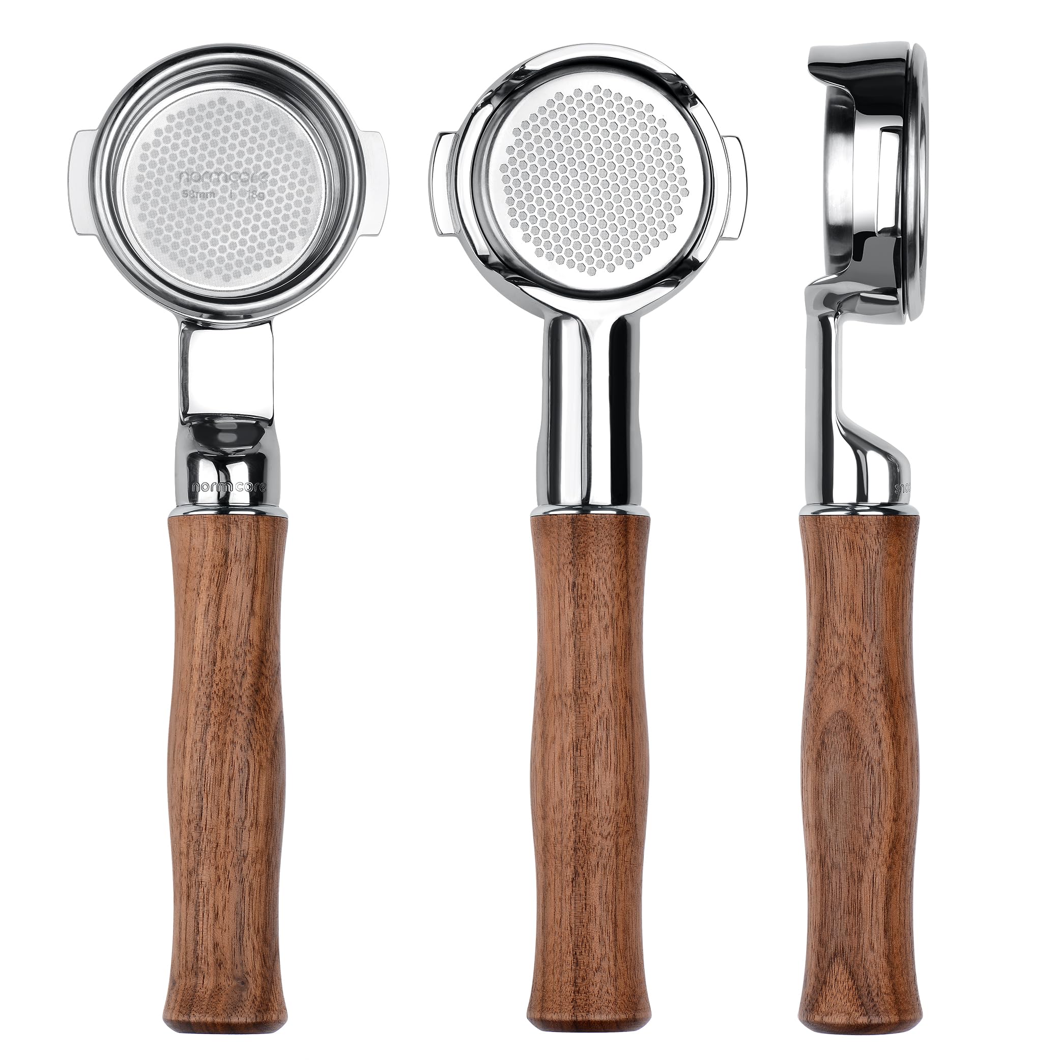 Normcore 54mm Slim Naked Portafilter with 18g Precision High Extraction Basket, Genuine American Walnut Handle Fits 54mm Breville Sage Barista Machines