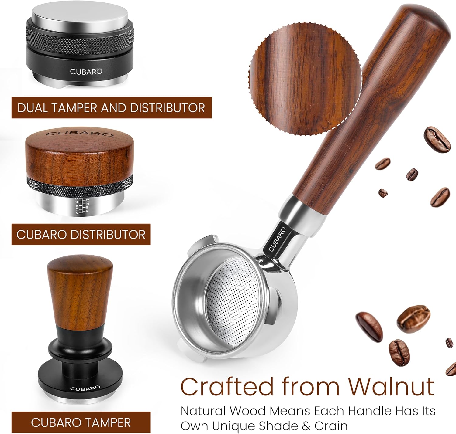 54mm Bottomless Portafilter Breville-Compatible – Walnut Wood Handle & Polished Stainless Steel Head – Fits Barista Express, Pro, Touch, Bambino Plus – 18g Filter Basket + Puck Screen Included