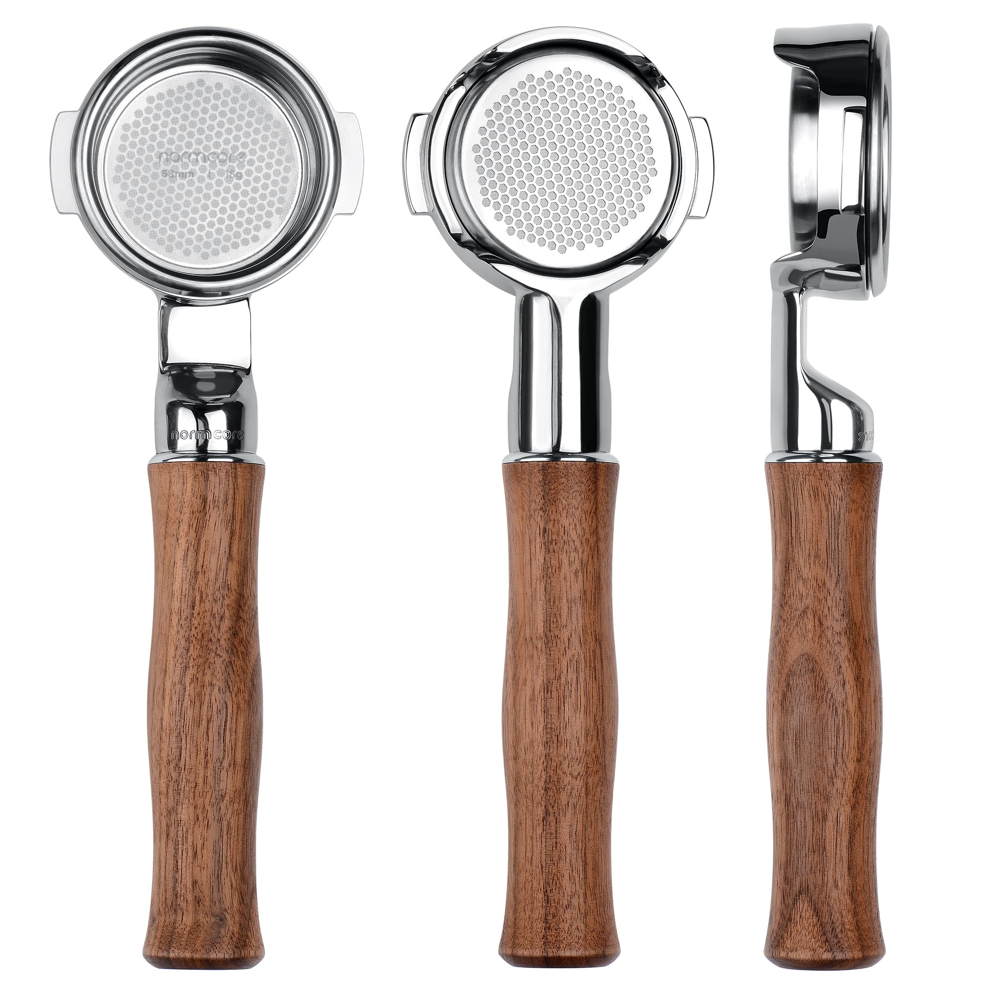 Normcore 54mm Slim Naked Portafilter with 18g Precision High Extraction Basket, Genuine American Walnut Handle Fits 54mm Breville Sage Barista Machines