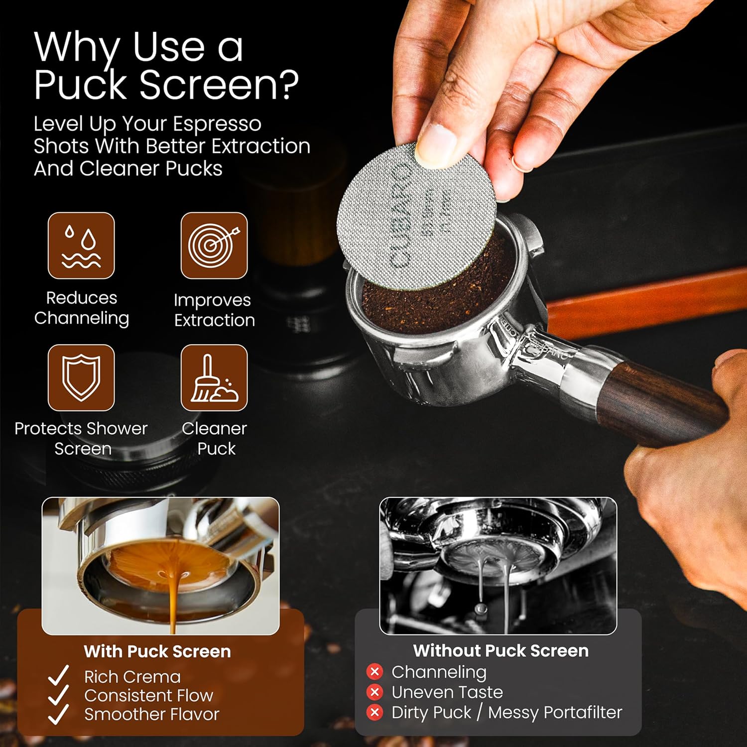 54mm Bottomless Portafilter Breville-Compatible – Walnut Wood Handle & Polished Stainless Steel Head – Fits Barista Express, Pro, Touch, Bambino Plus – 18g Filter Basket + Puck Screen Included