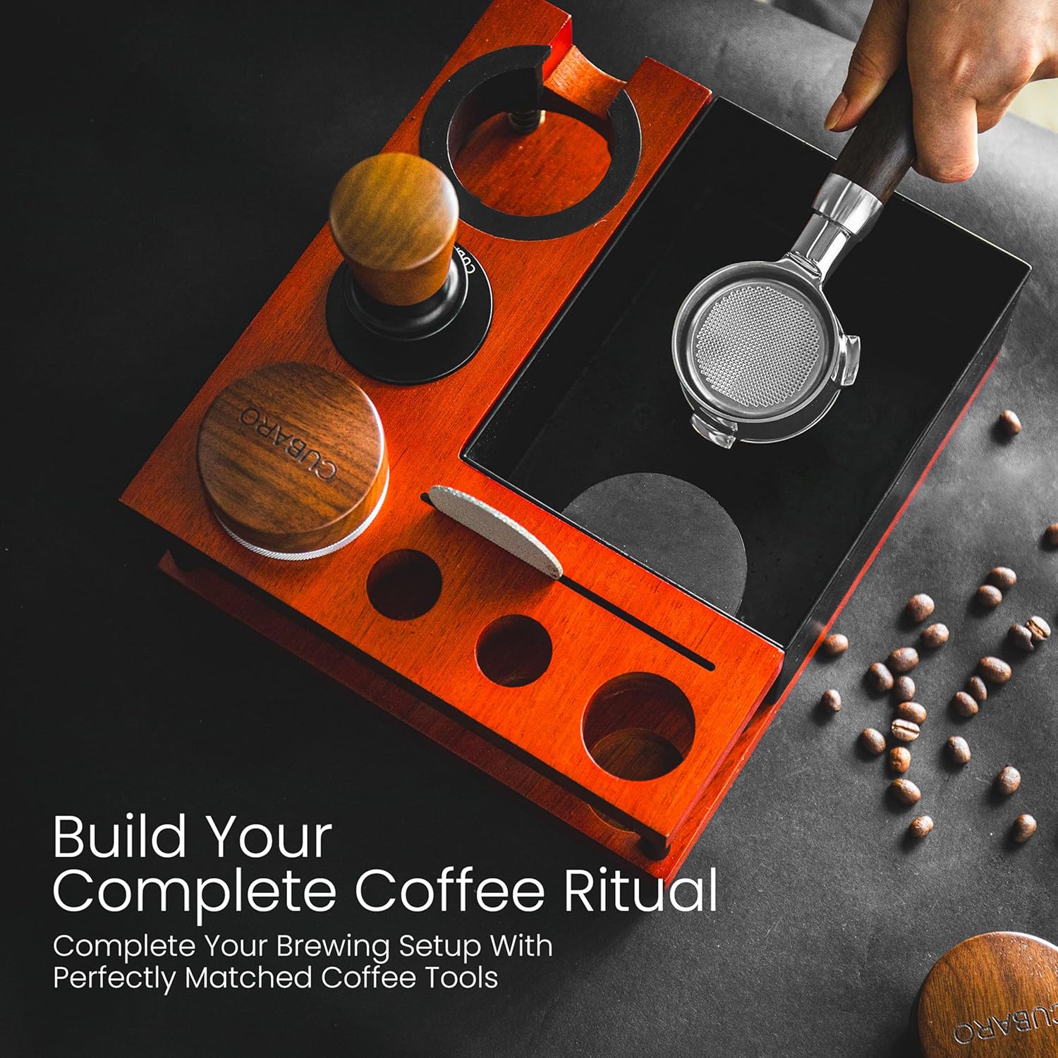 54mm Bottomless Portafilter Breville-Compatible – Walnut Wood Handle & Polished Stainless Steel Head – Fits Barista Express, Pro, Touch, Bambino Plus – 18g Filter Basket + Puck Screen Included